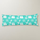 Turquoise White Nautical Coastal Boating Lichaamskussen (Achterkant)