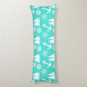 Turquoise White Nautical Coastal Boating Lichaamskussen (Achterkant (Verticaal))