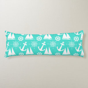 Turquoise White Nautical Coastal Boating Lichaamskussen