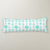 Turquoise White Nautical Coastal Boating Lichaamskussen (Achterkant)