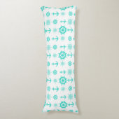 Turquoise White Nautical Coastal Boating Lichaamskussen (Voorkant Verticaal)