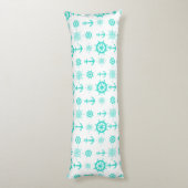 Turquoise White Nautical Coastal Boating Lichaamskussen (Achterkant (Verticaal))