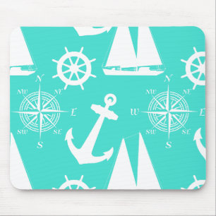 Turquoise White Nautical Coastal Boating Muismat