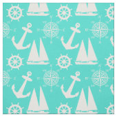 Turquoise White Nautical Coastal Boating Stof (Swatch)