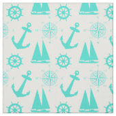 Turquoise White Nautical Coastal Boating Stof (Swatch)