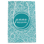 Turquoise & White  paisley Dammaskers Medium Cadeauzakje (Voorkant)