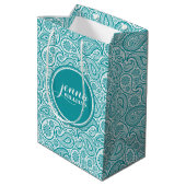 Turquoise & White  paisley Dammaskers Medium Cadeauzakje (Achterkant Gekanteld)