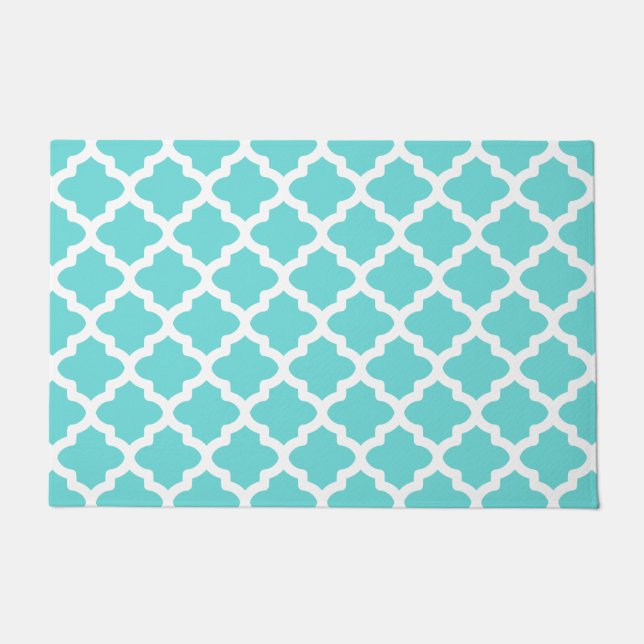 Turquoise White Pattern Doormat Deurmat (Voorkant)
