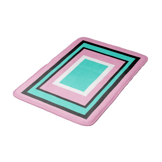 Turquoise White Pink Black Geometric Badmat (Gekanteld)
