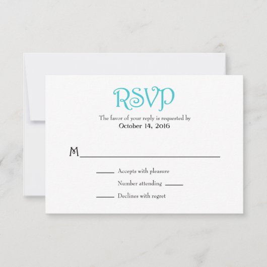Turquoise White Plain Simple Wedding RSVP-kaarten RSVP Kaartje (Voorkant)