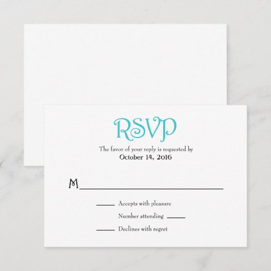 Turquoise White Plain Simple Wedding RSVP-kaarten RSVP Kaartje (Voorkant / Achterkant)