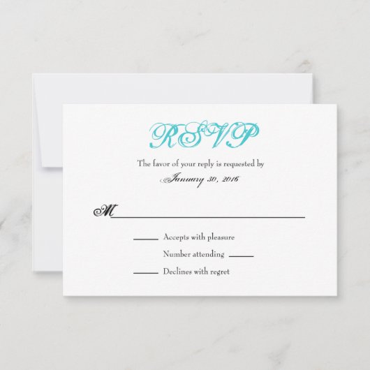 Turquoise White Plain Simple Wedding RSVP-kaarten RSVP Kaartje (Voorkant)