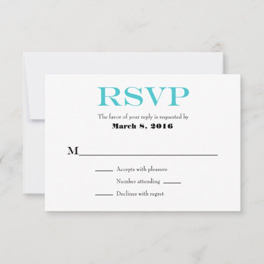 Turquoise White Plain Simple Wedding RSVP-kaarten RSVP Kaartje (Voorkant)