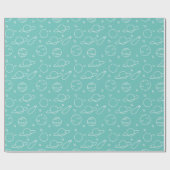 Turquoise White Planets Asteroid Pattern Birthday Cadeaupapier (Vlak)
