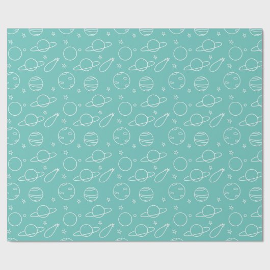 Turquoise White Planets Asteroid Pattern Birthday Cadeaupapier (Vlak)