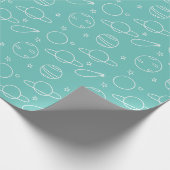 Turquoise White Planets Asteroid Pattern Birthday Cadeaupapier (Hoek)
