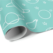 Turquoise White Planets Asteroid Pattern Birthday Cadeaupapier (Rol Hoek)