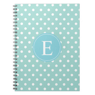Turquoise White Polka Dot Blue Monogram Notitieboek