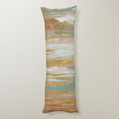 Turquoise, White, Red Ochre en Gold Abstract Lichaamskussen (Achterkant (Verticaal))