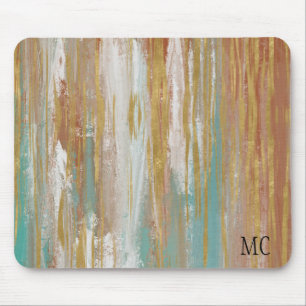 Turquoise, White, Red Ochre en Gold Abstract Muismat