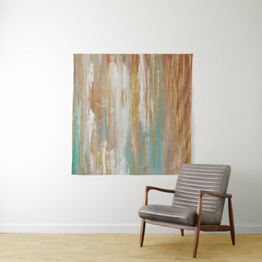 Turquoise, White, Red Ochre en Gold Abstract Wandkleed (In situ)