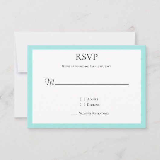Turquoise White RSVP Kaartje (Voorkant)