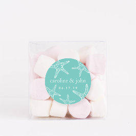 Turquoise & White Starfish Personalized Wedding Ronde Sticker