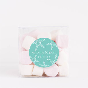 Turquoise & White Starfish Personalized Wedding Ronde Sticker
