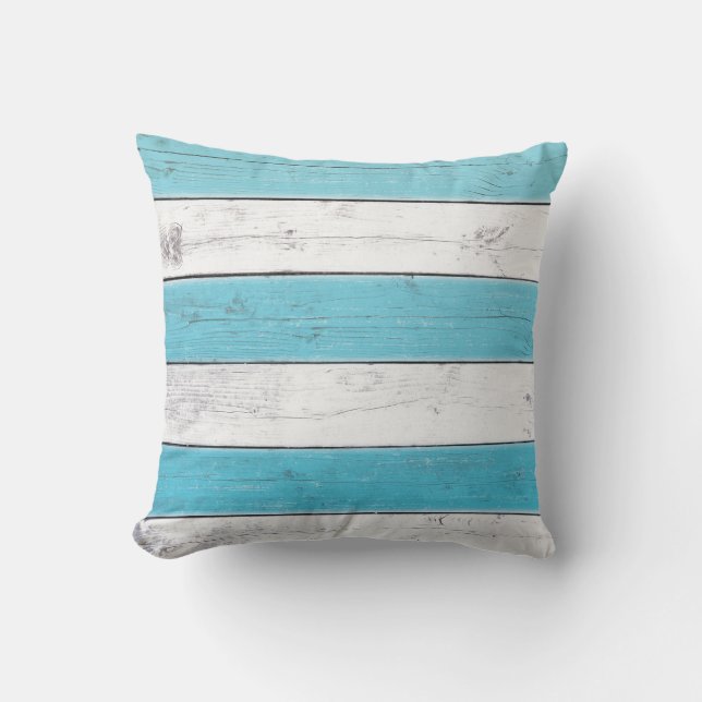 Turquoise & White Striped Outdoor Pillow Buitenkussen (Voorkant)