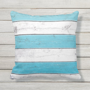 Turquoise & White Striped Outdoor Pillow Buitenkussen