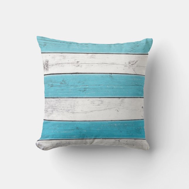 Turquoise & White Striped Pillow Kussen (Voorkant)