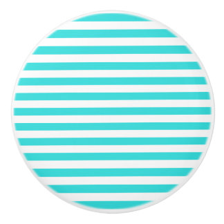 Turquoise & White Stripes Keramische Knop