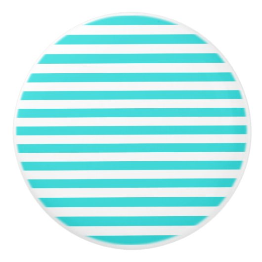 Turquoise & White Stripes Keramische Knop (Voorkant)