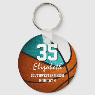 Turquoise white team spirit basketbal sleutelhanger