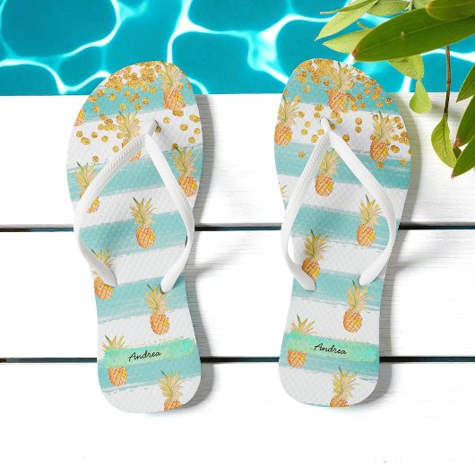 Turquoise White Tropical Beach Pineapple Teenslippers