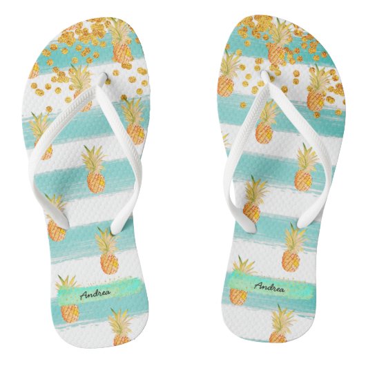 Turquoise White Tropical Beach Pineapple Teenslippers (Voetbed)