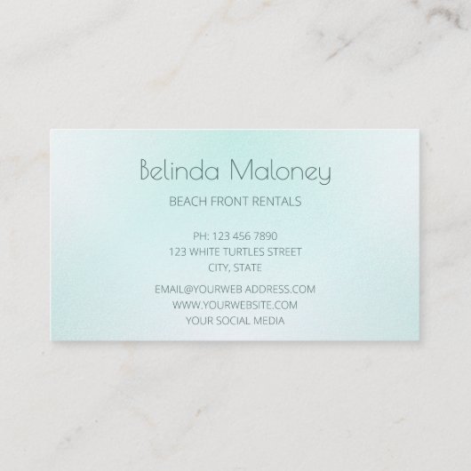 Turquoise White Turtle Beach Front Rentals Visitekaartje (Achterkant)