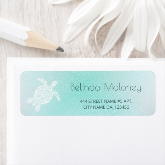Turquoise White Turtle Coastal Etiket (Insitu)