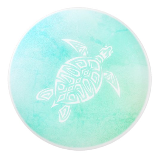 Turquoise White Turtle Coastal Maritime Keramische Knop (Voorkant)
