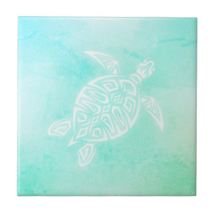 Turquoise White Turtle Coastal Maritime Waterverf Tegeltje