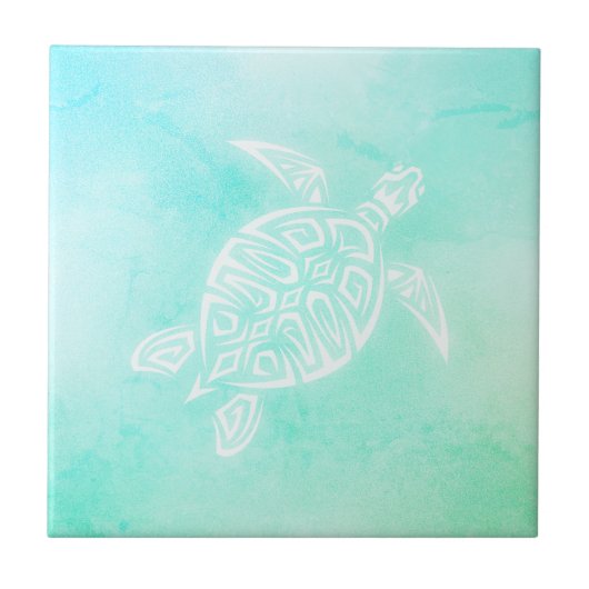 Turquoise White Turtle Coastal Maritime Waterverf Tegeltje (Voorkant)