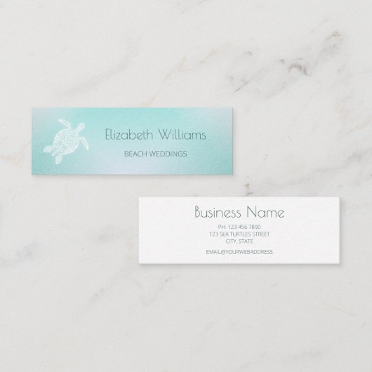 Turquoise White Turtle Mini Visitekaartje (Voorkant / Achterkant)
