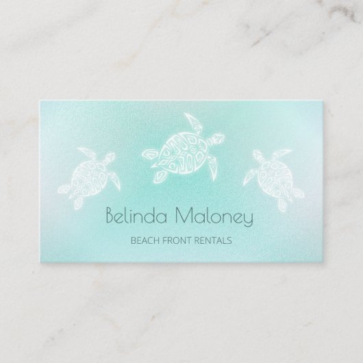 Turquoise White Turtle Scan QR Code Visitekaartje (Voorkant)