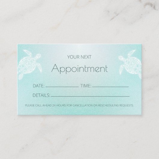 Turquoise White Turtles Appointment Card Visitekaartje (Voorkant)