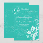 Turquoise White Vintage Floral Wedding Invitation Kaart (Voorkant / Achterkant)