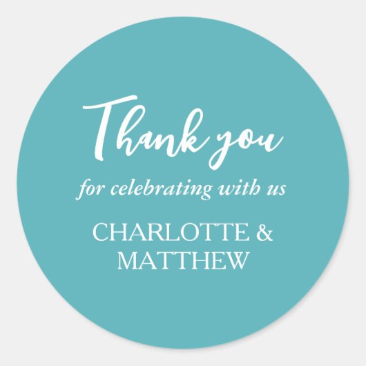 Turquoise & White Wedding Classic Round Sticker (Voorkant)