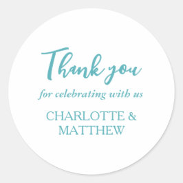 Turquoise & White Wedding Classic Round Sticker