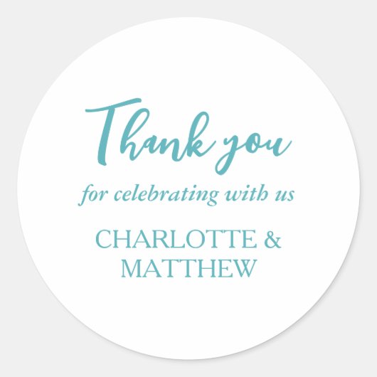 Turquoise & White Wedding Classic Round Sticker (Voorkant)