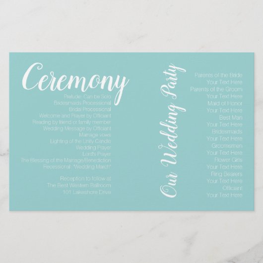 Turquoise White Wedding Photo Ceremony Program (Voorkant)