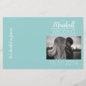 Turquoise White Wedding Photo Ceremony Program (Achterkant)